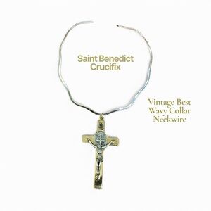 Saint Benedict Crucifix Made in Italy on Vintage Best Wavy Collar Neck Wire
